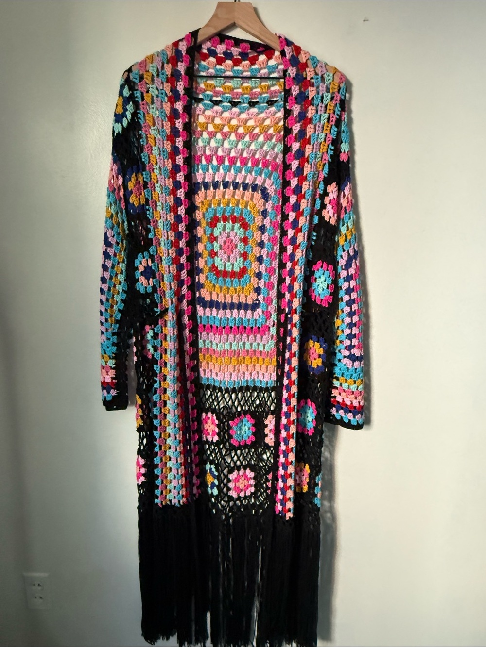 Multicolor Crochet Fringe Open-Front Cardigan - Women's Boho Crochet